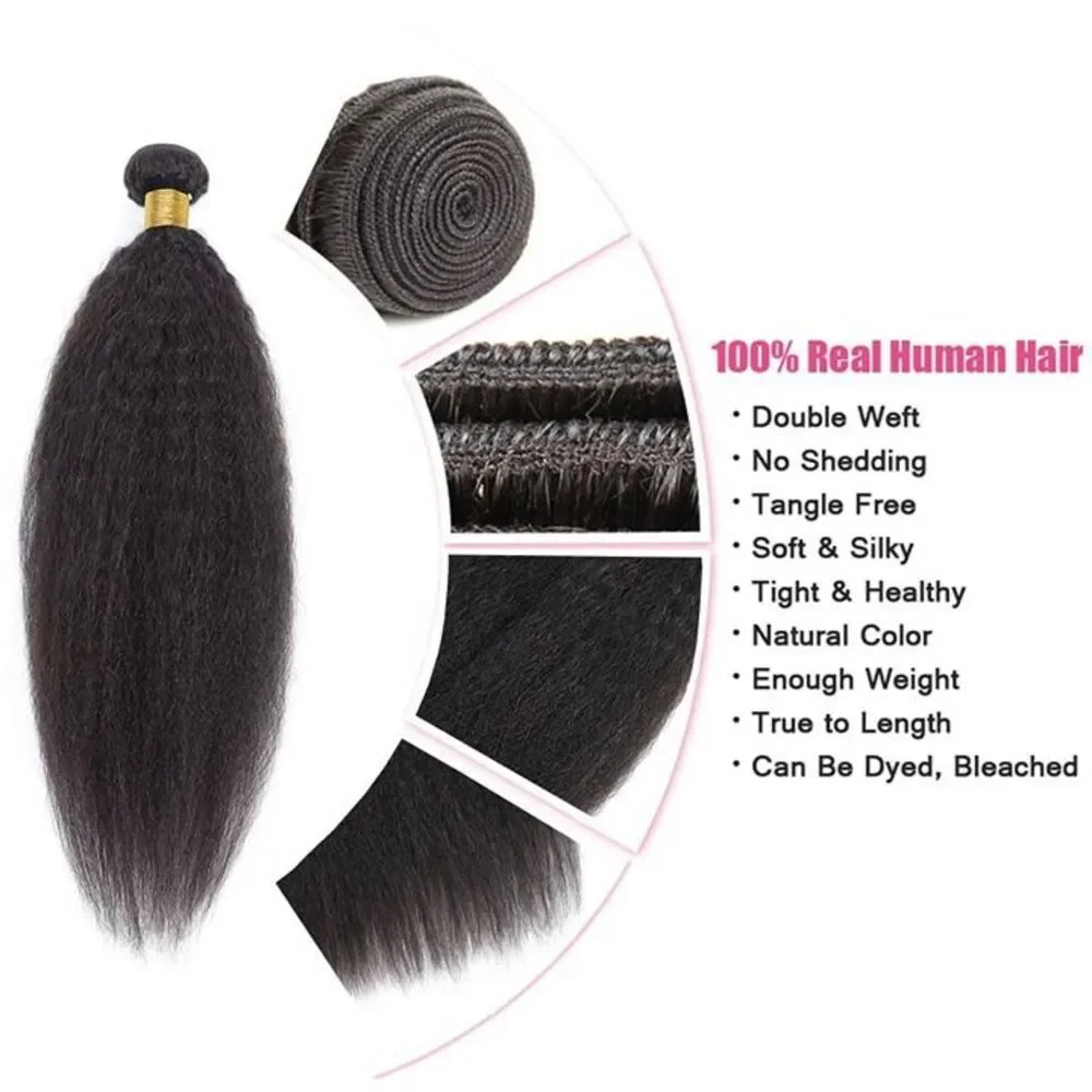 2 Pack Kinky Straight Bundles Human Hair 10 Inch Yaki Straight Human Hair Bundle